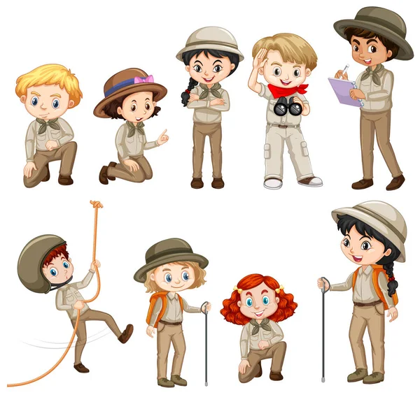 Différents personnages en tenue de safari — Image vectorielle