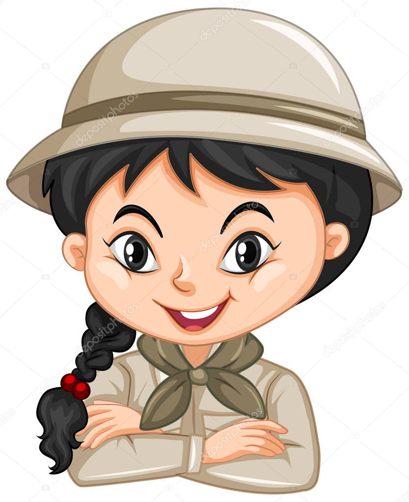 Girl in safari outfit on white background