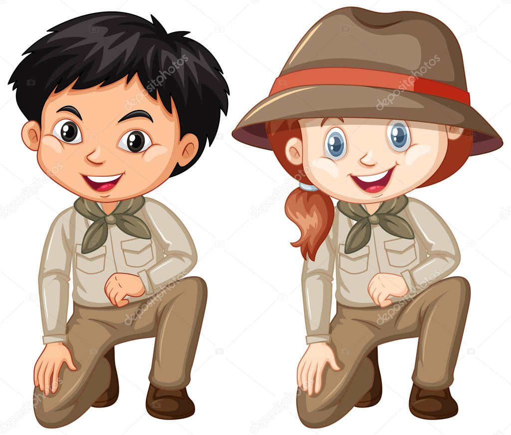 Boy and girl wearing safari outfit