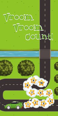 Araba ve yoldaki numaralarla oyun şablonu