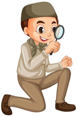 İzole edilmiş arka planda büyüteç takan Müslüman çocuk.