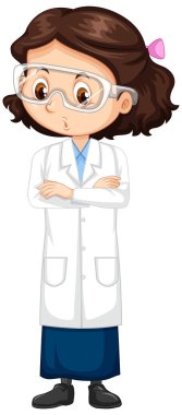 Beyaz arka planda bilim elbisesi giyen kız.