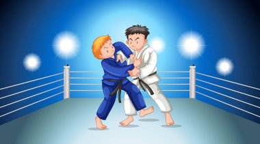 Dövüş stadyumunda insanların karate yaptığı sahne