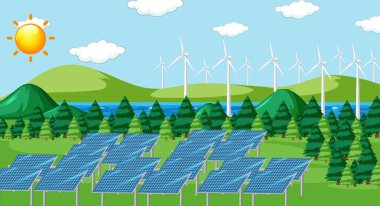 Olay yerinde güneş pilleri ve türbinler var.