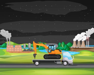 Endüstriyel bölge boyunca giden kamyonetli sahne