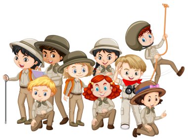 İzci üniformalı kızlar ve erkekler