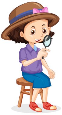 İzole edilmiş arka planda büyüteç takan kız