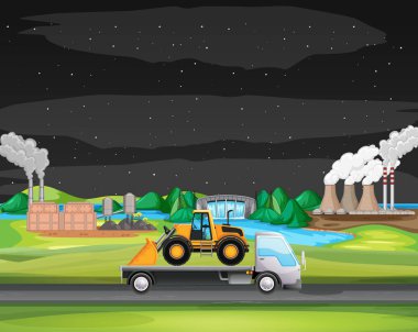 Endüstriyel bölge boyunca giden kamyonetli sahne