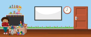 Beyaz tahta ve oyuncaklarla geçmiş sahnesi