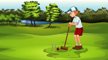 Sahnede hokey oynayan bir adam.