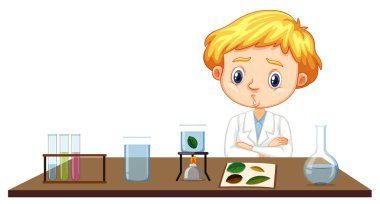 Bilim adamı yapraklar üzerinde deney yapıyor.