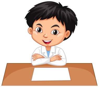 Boy on the desk on white background