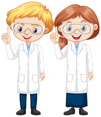 Boy and girl wearing science gown