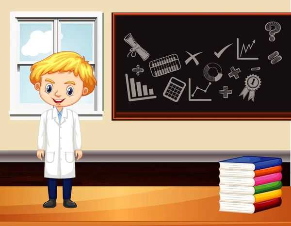 Scéna s mužským vědcem stojící ve třídě — Stockový vektor