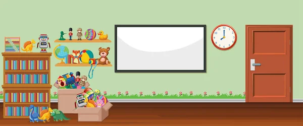 Hintergrundszene mit Whiteboard und Spielzeug — Stockvektor