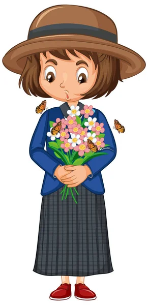 Dziewczyna z pięknymi kwiatami na odosobnionym tle — Wektor stockowy