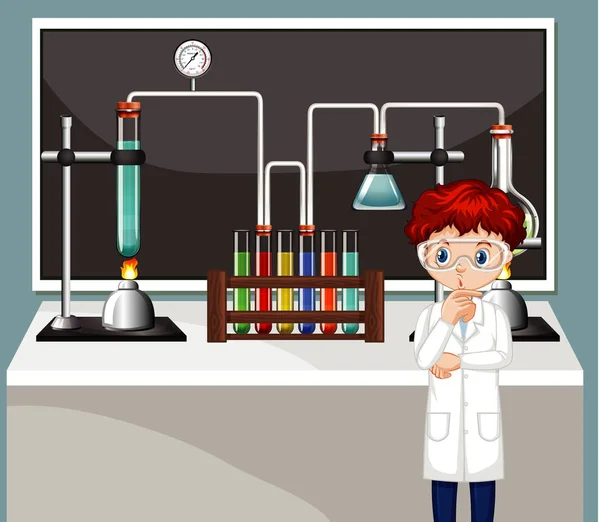 Ученый-мужчина, работающий в лаборатории химии — стоковый вектор