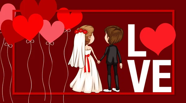 Valentine θέμα με ζευγάρι αγάπη και κόκκινα μπαλόνια — Διανυσματικό Αρχείο
