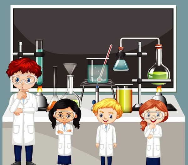 Science teacher and students in the lab — 스톡 벡터