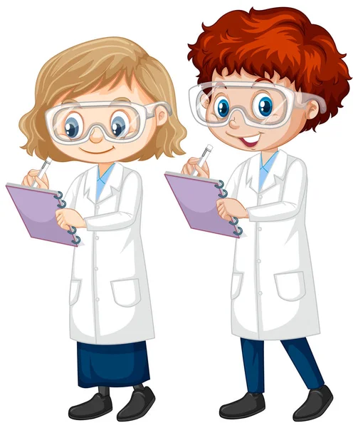 Pojke och flicka i vetenskap klänning på isolerad bakgrund — Stock vektor