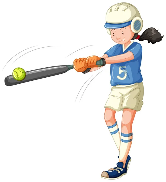 Flicka på väg att slå baseball isolerad — Stock vektor