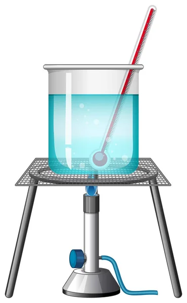 Beaker with thermometer on burning stand — Stock Vector