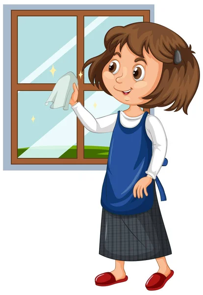Girl cleaning window on isolated background — Stock Vector
