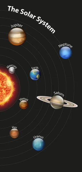 Diagram zobrazující různé planety ve sluneční soustavě — Stockový vektor