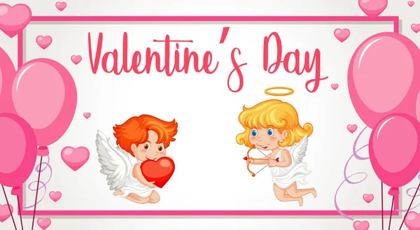 Tema dos namorados com cupidos e balões rosa — Vetor de Stock