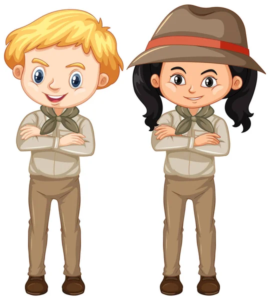 Chlapec a dívka v hnědé uniformě — Stockový vektor