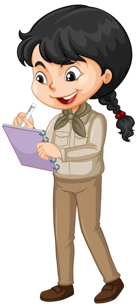 Chica en uniforme marrón escrito sobre fondo blanco — Vector de stock