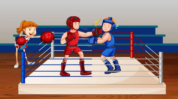 Scène avec deux athlètes boxe sur la scène — Image vectorielle