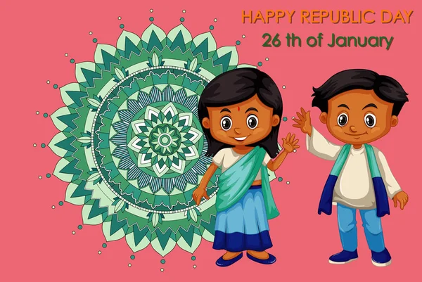 Poster affiche design pour la journée de la république en Inde avec les enfants et mandala ba — Image vectorielle