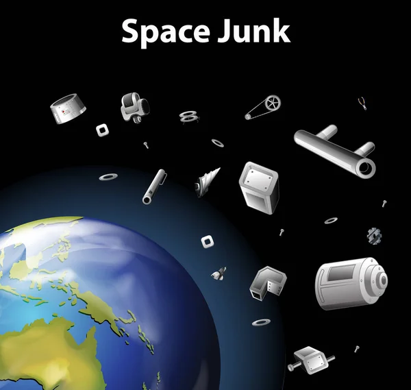 Escena con basura espacial en el espacio — Archivo Imágenes Vectoriales