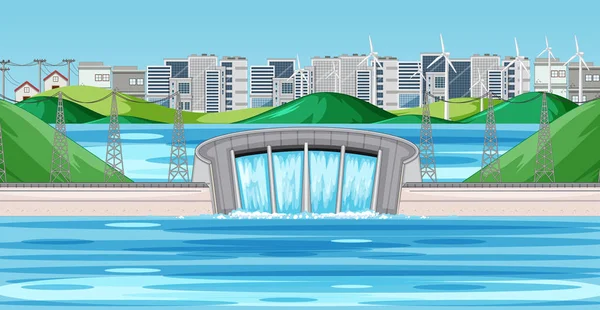Scen med vatten damm i staden — Stock vektor