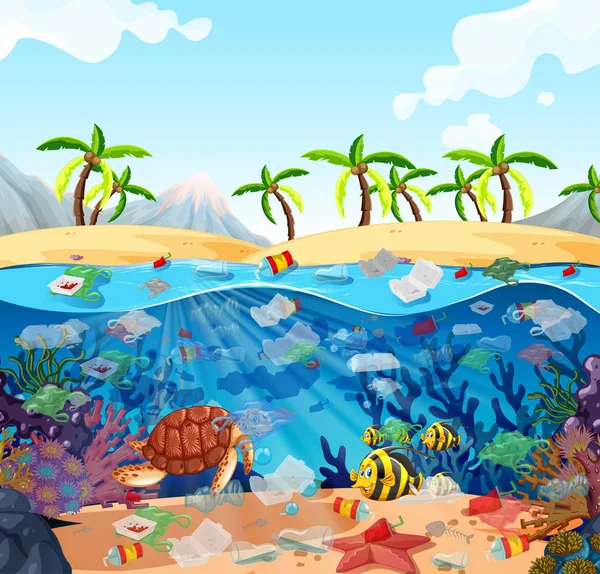 海洋のビニール袋による水質汚染 — ストックベクタ