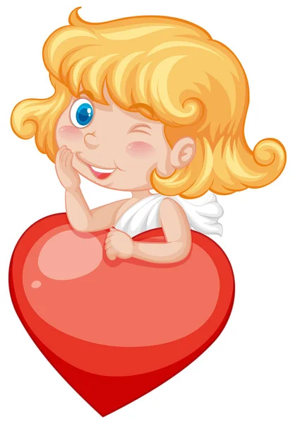 かわいいキューピッドと赤いハートのバレンタインテーマ — ストックベクタ