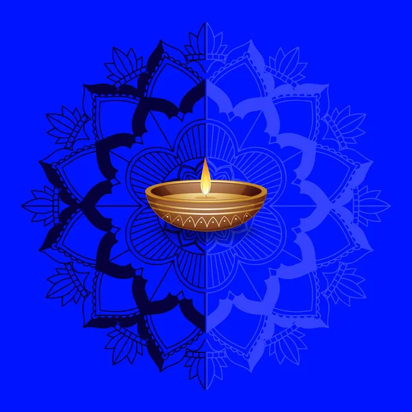 Candle light on blue mandala background — 스톡 벡터