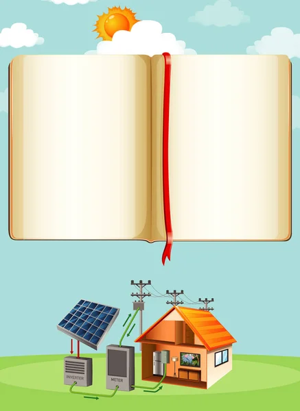 Güneş pilinin evde nasıl çalıştığını gösteren diyagram — Stok Vektör