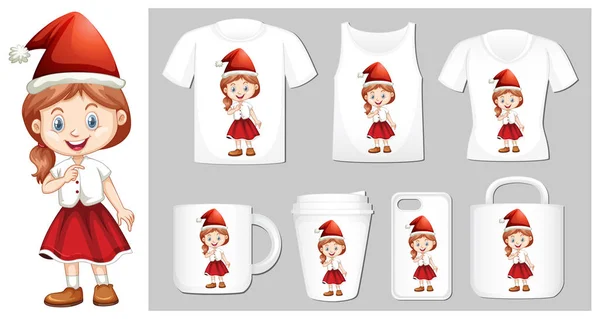 Christmas theme girl in christmas hat on many products
