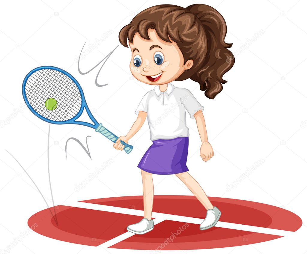 Girl playing tennis on isolated background
