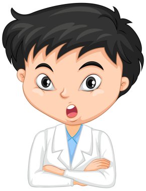Tecrit edilmiş arka planda bilim elbisesi giymiş bir çocuk.