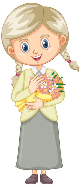 Cute girl z kwiatami na białym tle — Wektor stockowy