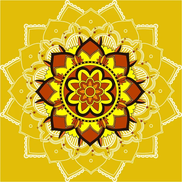 Patrones de mandala sobre fondo amarillo — Vector de stock