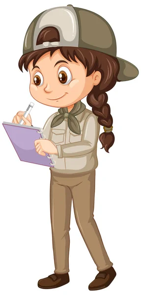 Dívka v safari uniformě na izolovaném pozadí — Stockový vektor
