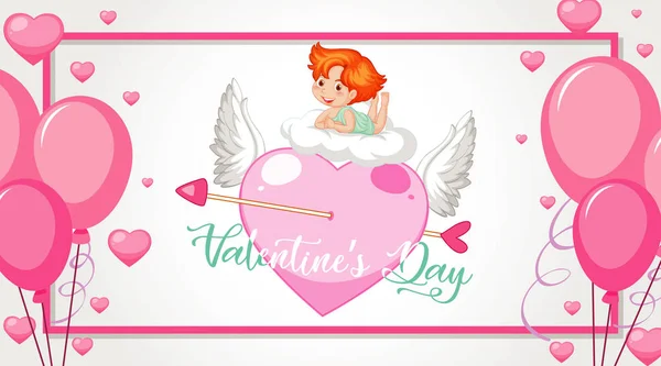 Valentine theme with cupid and pink balloons — Stock Vector