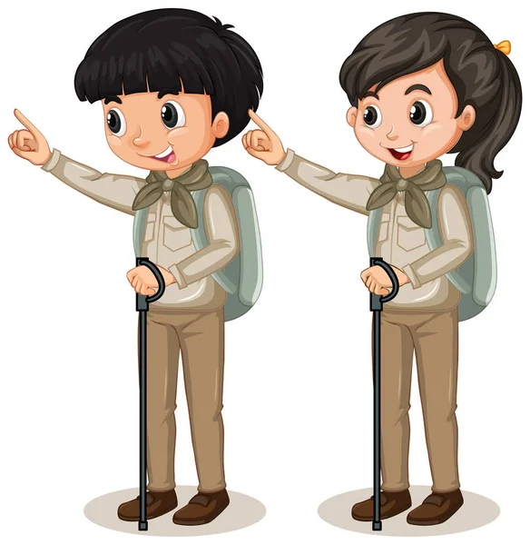 Boy and girl in scout uniform on white background — Stock Vector