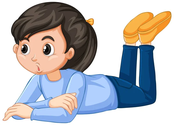 Girl in blue shirt laying down on white background — Stock Vector
