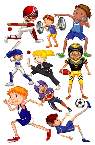 Many people doing different types of sports — Stock Vector
