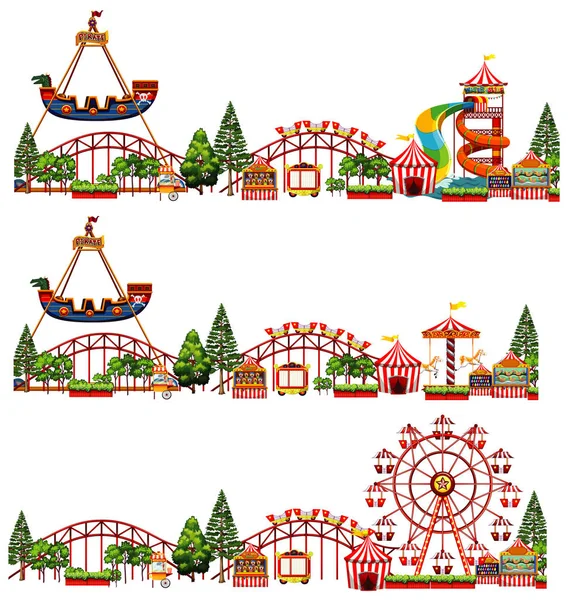 Set of different rides in the circus on white background — Stock Vector